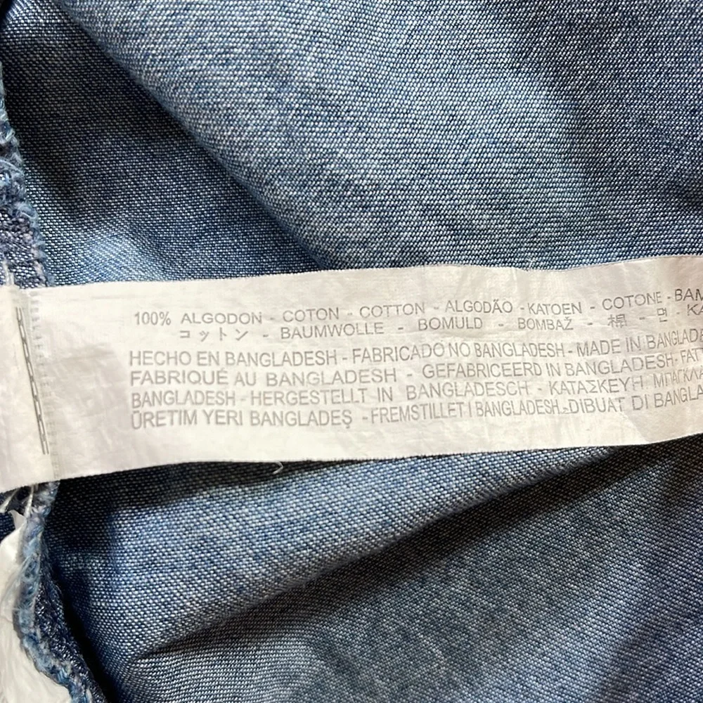 Zara Short Sleeve Denim Shirt MEDIUM Raw Hem - Picture 6 of 6